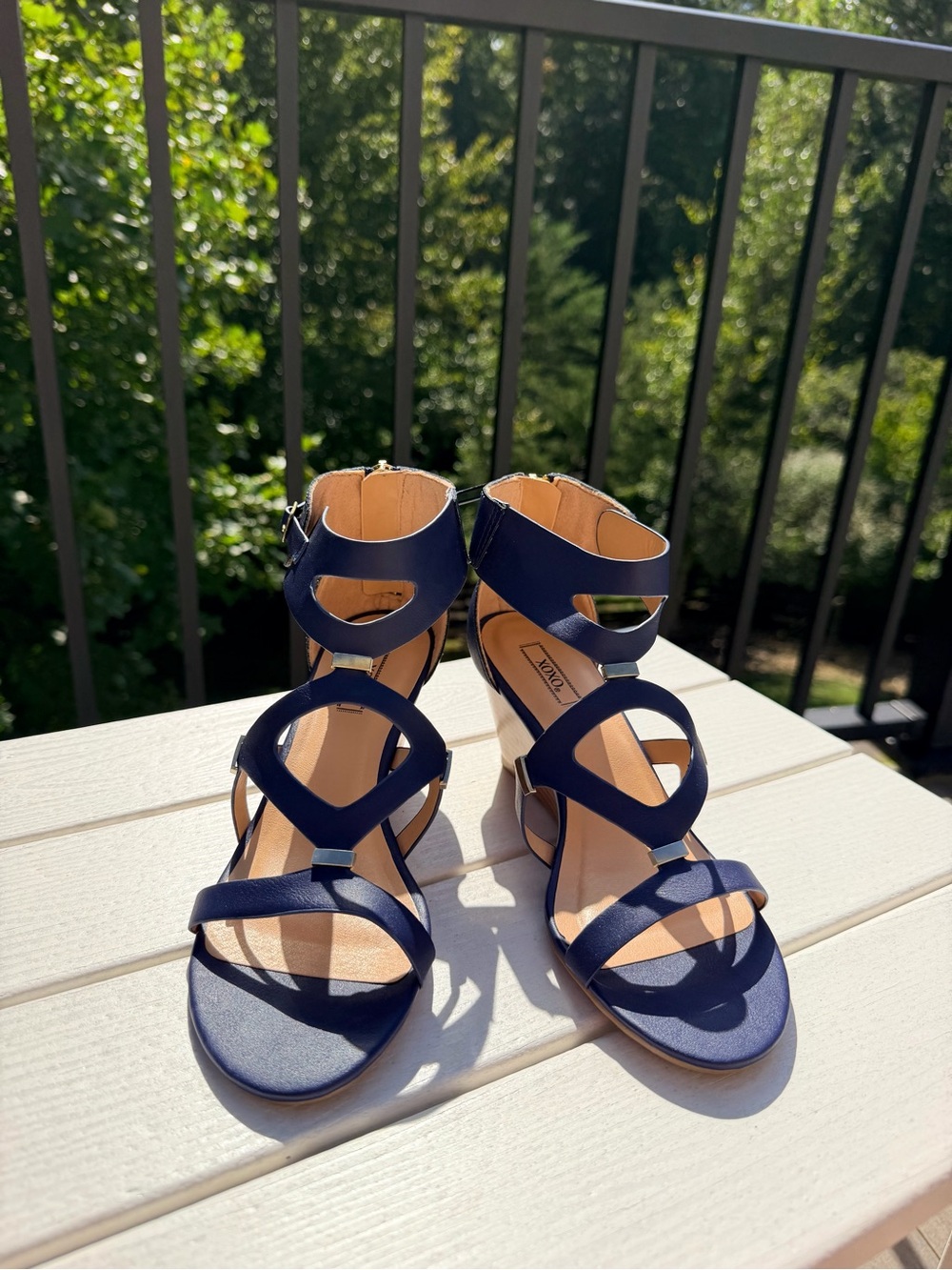 NIB: XOXO Navy Strappy Block Heel Sandals